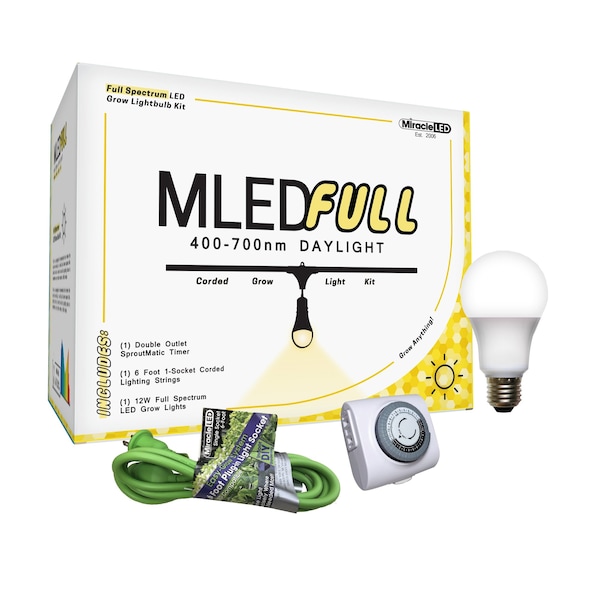 Miracle Led 1-Socket Nanometer Full Spectrum Grow Light Kit - 12W Replace 150W Grow Bulbs w/Timer 603906 - main